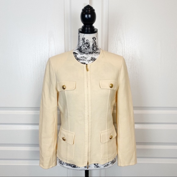 St. John Knit Wool Zip Up Cream Jacket - Picture 1 of 5